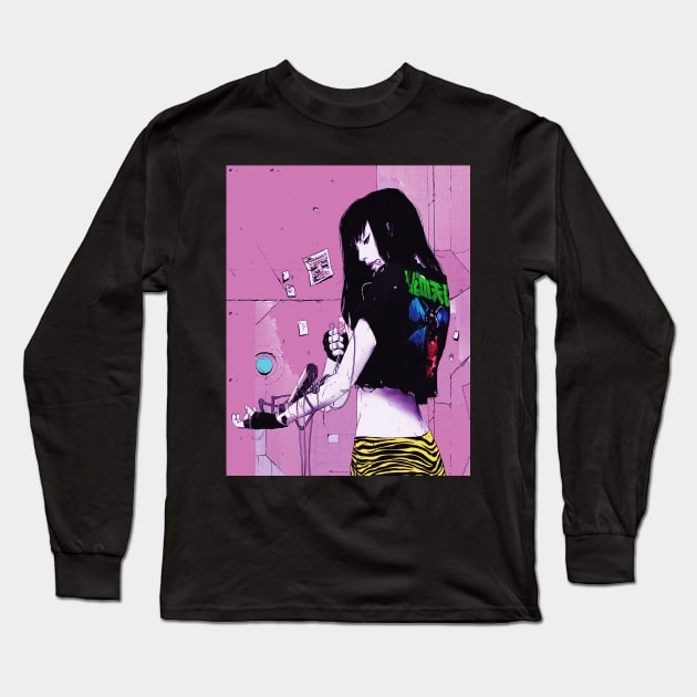 Cool Girl Vaporwave Cyberpunk Cool Tshirt Long Sleeve T-Shirt by OWLvision33